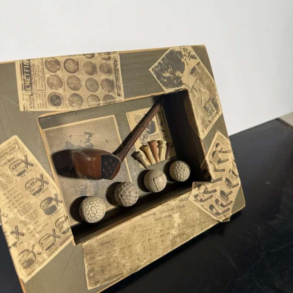 Vintage Golf Shadow Box Wall Art Wood Frame Balls Tee Club Decor 8x10‎ Rustic